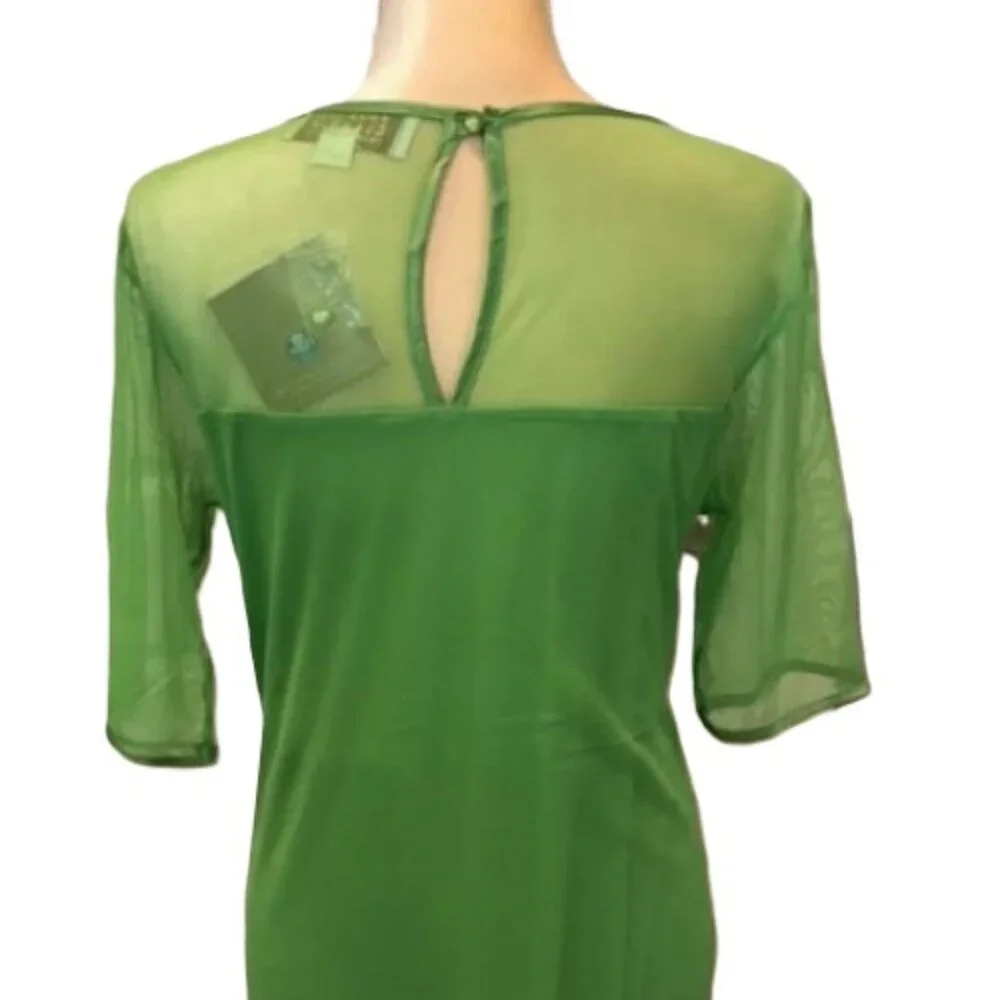Badgley Mischka Green Sheer Lace Tiered Sequins Cocktail Dress LARGE NWT $145 - Picture 11 of 16